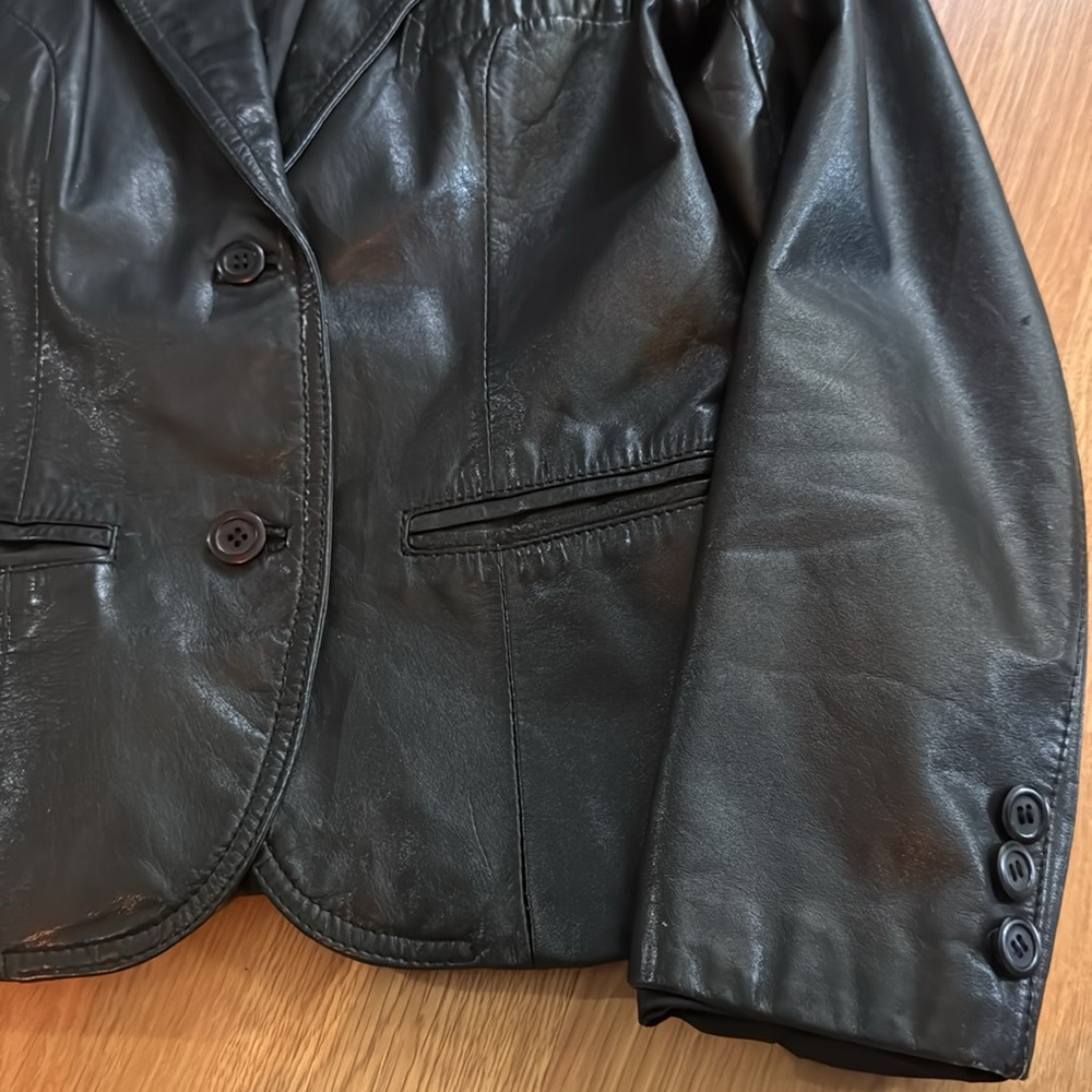 Black Leather 80’s Nordstrom Brass Plum Grunge Moto Jacket ☠️🖤 SZ small - Picture 8 of 14